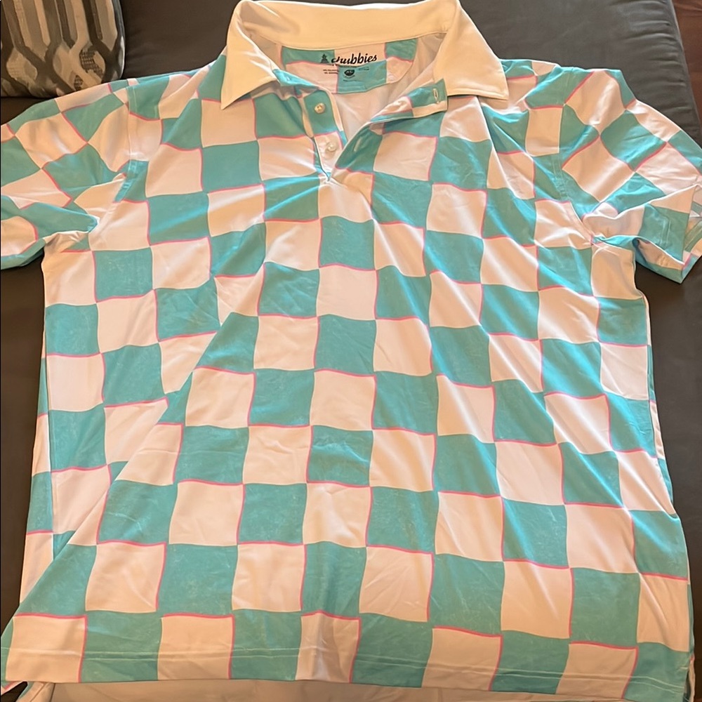 Chubbies Aqua and White Checkered Polo